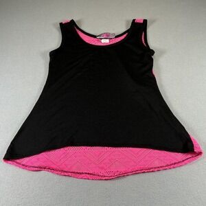 Say Anything Pink Black Lace Tank Top Small Sheer Overlay Y2K
